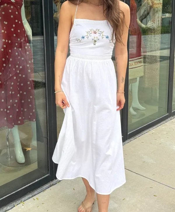 White Embroidered Midi Sundress