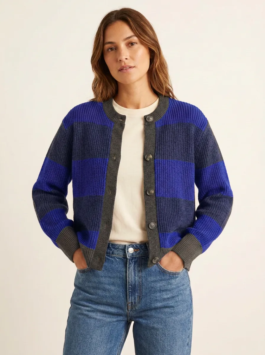 Retro Sport Rugby Striped Knit Cardigan