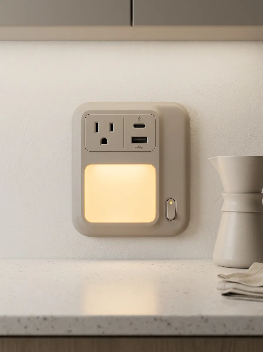Minimalist Beige USB-C Printed LED Outlet Cover