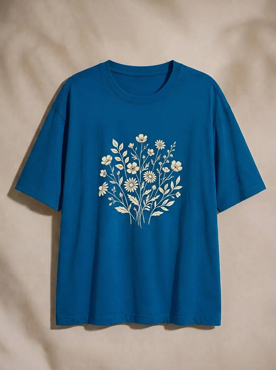 Women's Botanical Nature Lover Wildflower Bouquet Printed T-shirt