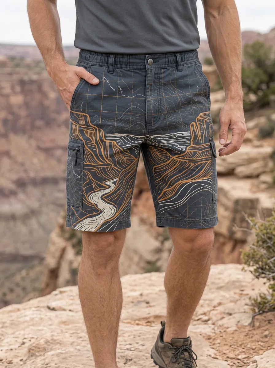 Men's Hiking Outdoor Canyon Landscape Cargo Shorts