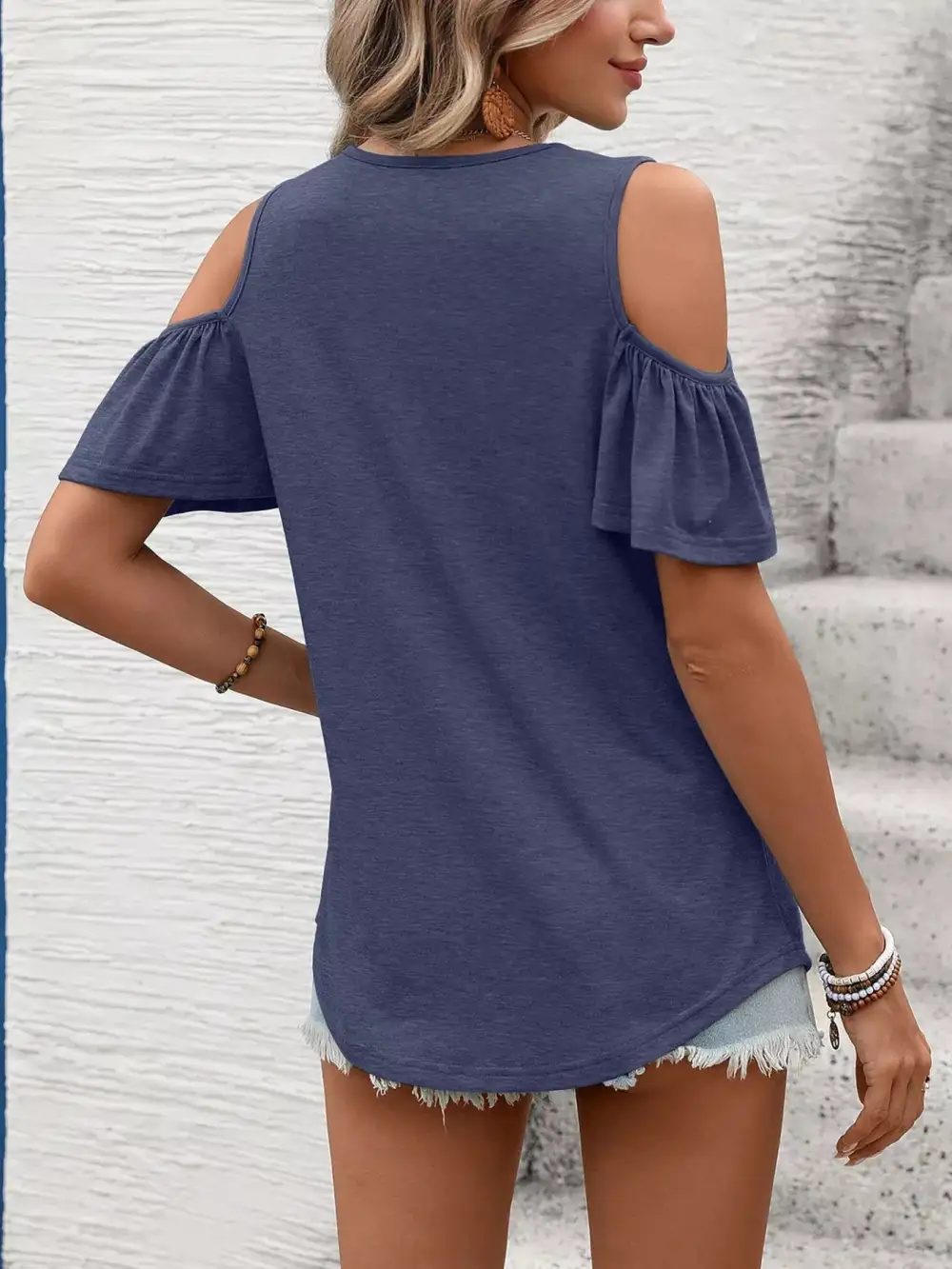 Cold Shoulder V Neck T Shirt