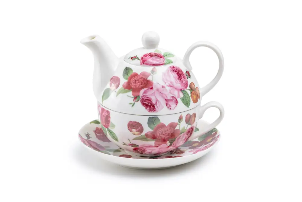 Cabbage Roses Porcelain Tea For One Set