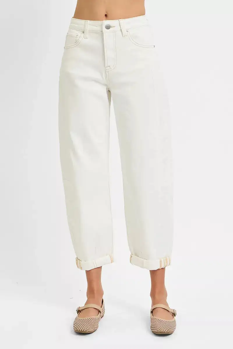 Full Size High Rise Barrel Cropped Jeans Plus Size