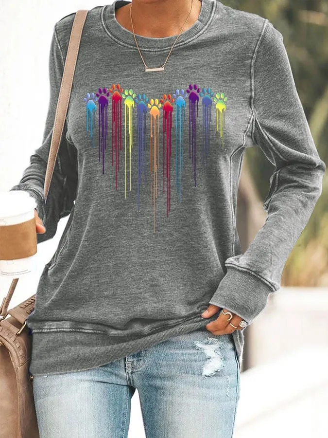 Women's Colorful Dog Heart Paw Print Sweatshirt