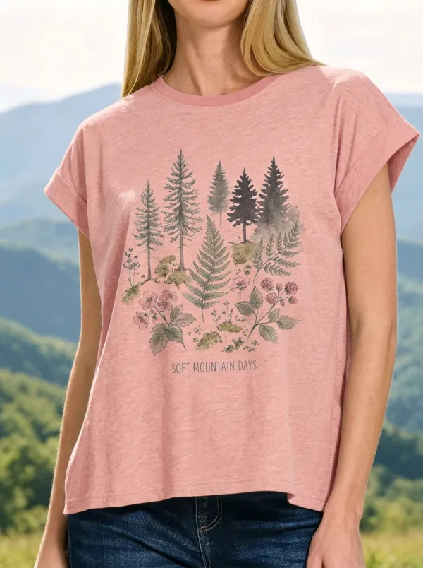 Women's Nature Lover Forest Fern Wildflower Printed T-shirt