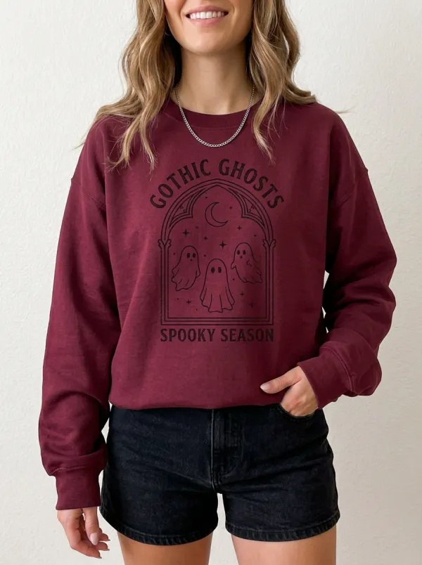 Women's Halloween Gothic Ghost Arch Printed Sweatshirt