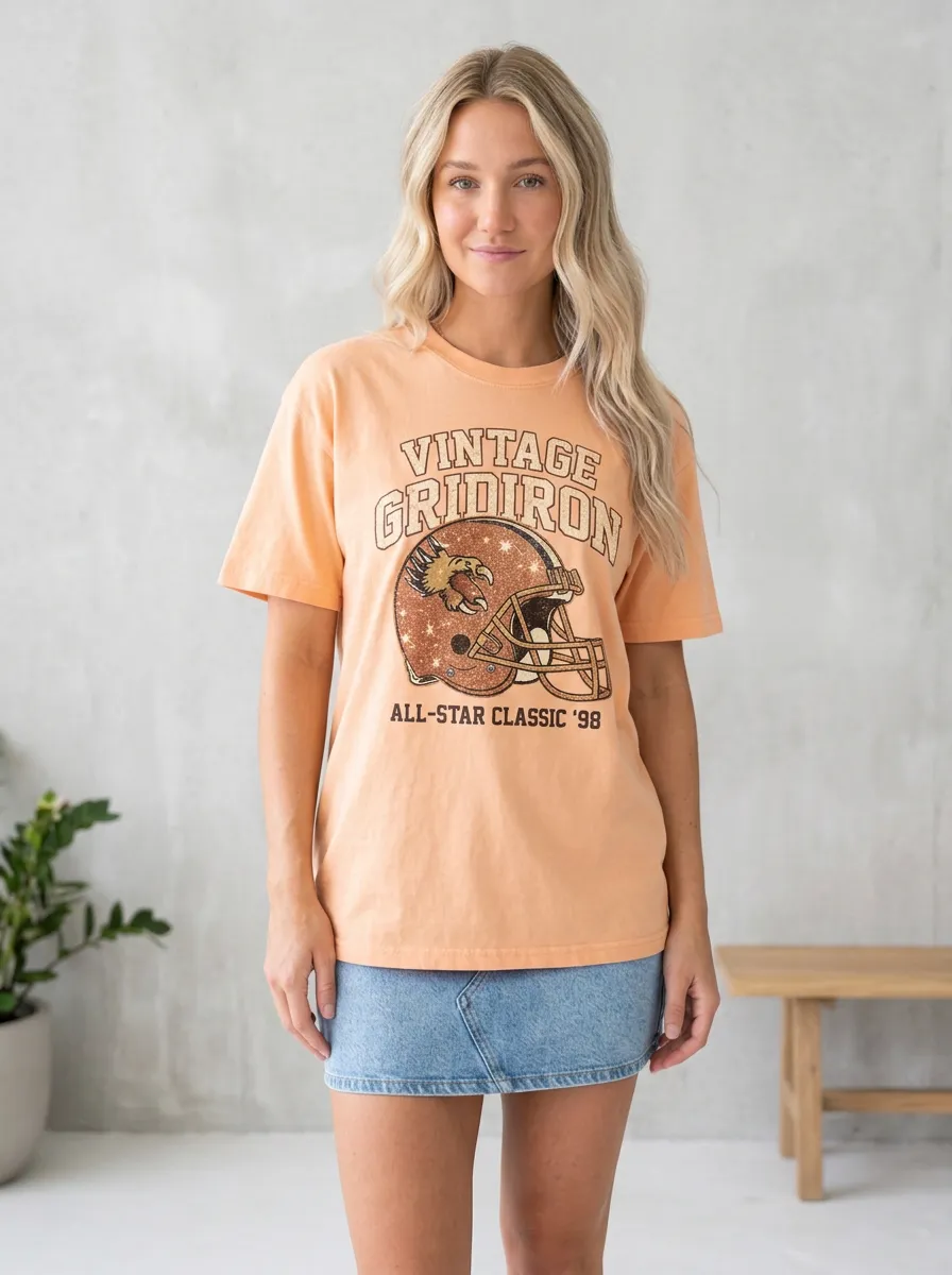Women's Classic Helmet Football Gridiron Crew Neck Graphic T-Shirt