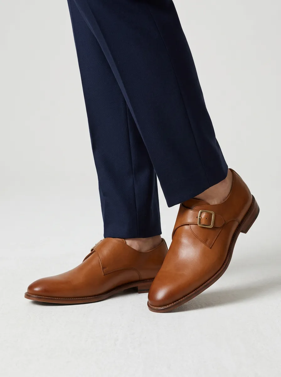 Men's Distinctive Classic Leather Single Monk Strap Dress Shoes