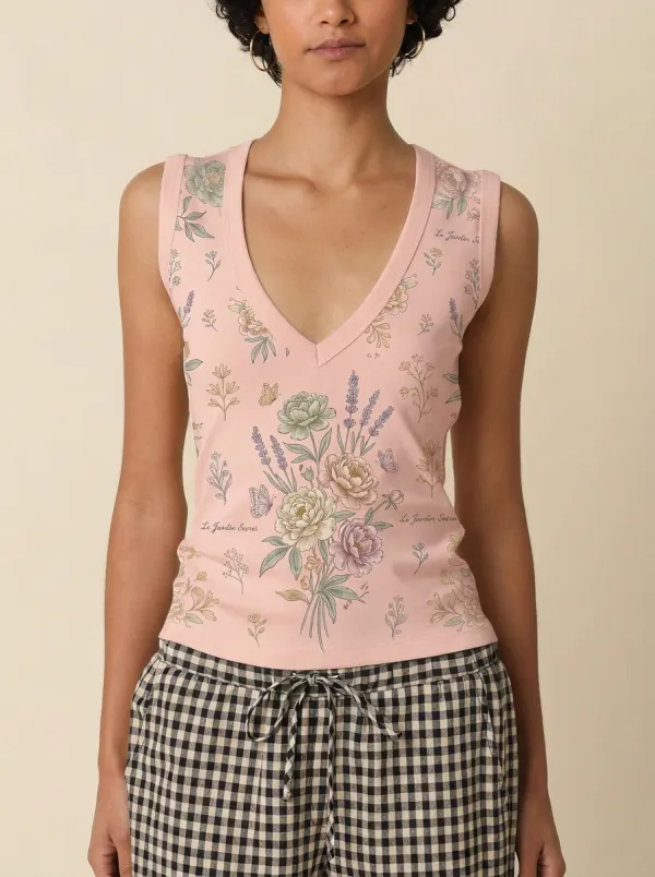 Women's Floral Garden Butterfly Le Jardin Secret Printed Tank Top