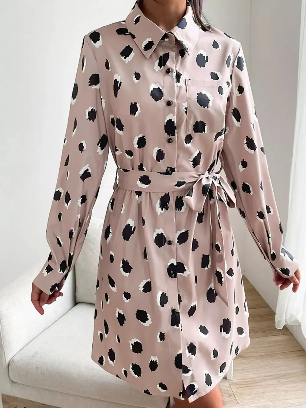 Easy Fit Printed Long Sleeve Mini Dress