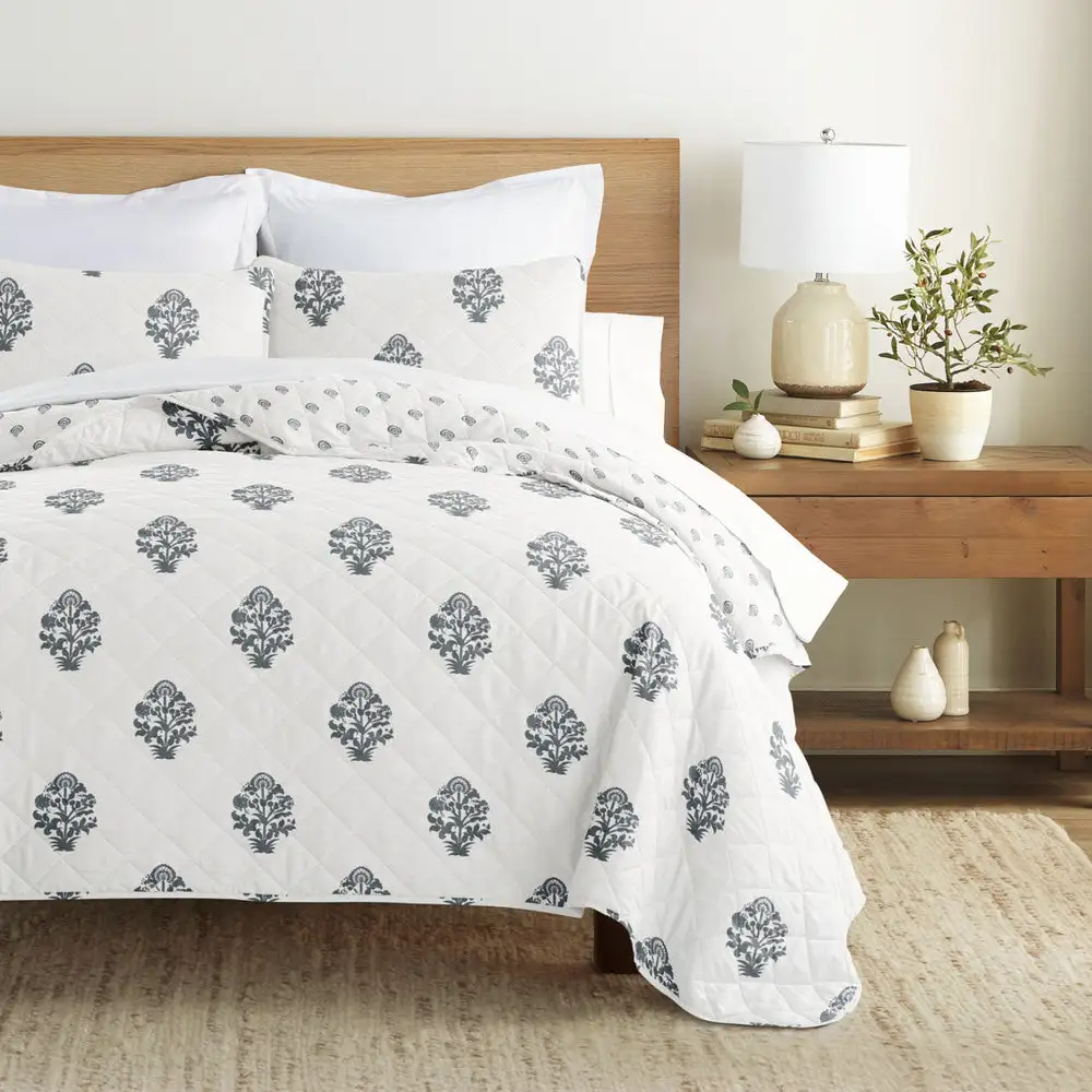 Stamped Bloom Reversible Quilted Coverlet Set