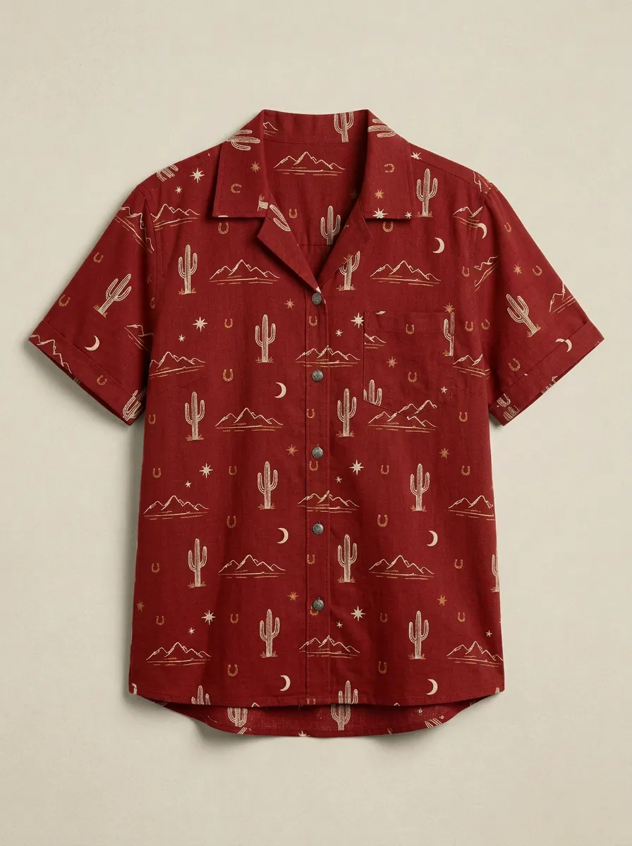 Western Cactus Mountain Western Short Sleeve Shirt