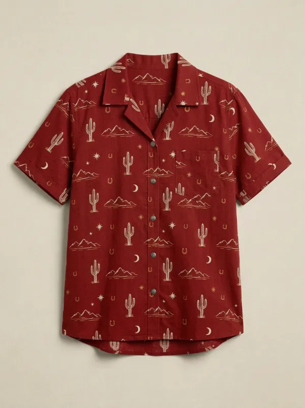 Western Cactus Mountain Western Short Sleeve Shirt