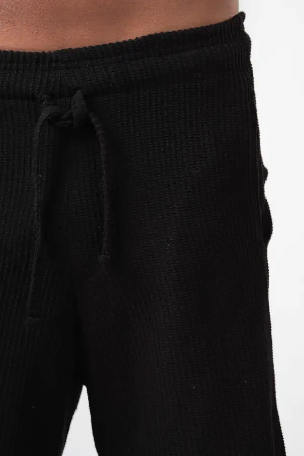 Black Textured Pull On Shorts
