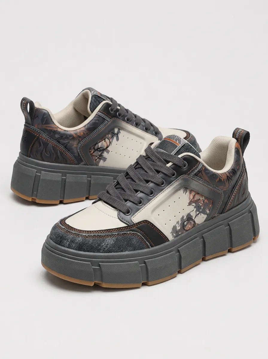 Men's Streetwear Graffiti Flame Patterned Skate Shoes