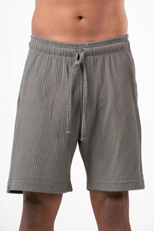 Grey Textured Pull On Shorts