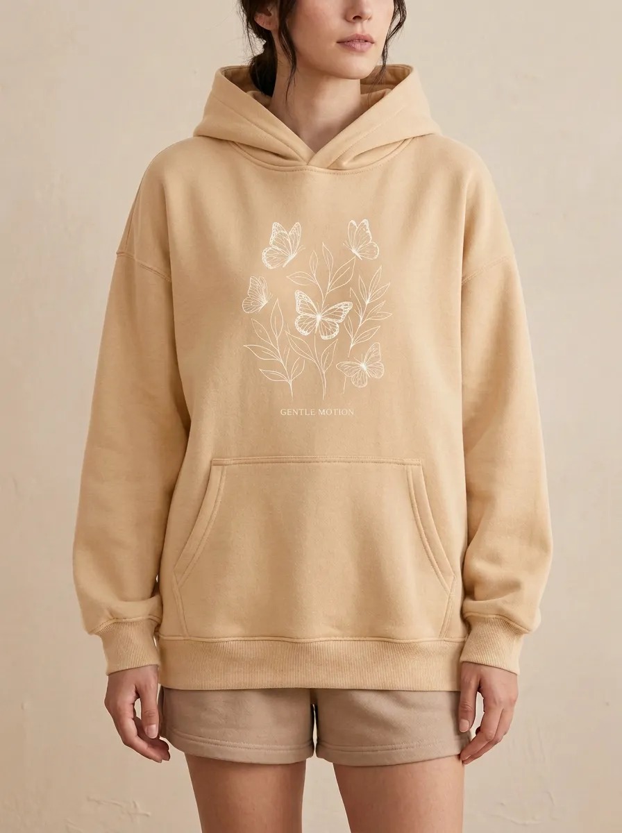 Nature Butterfly Floral Line Art Hoodie