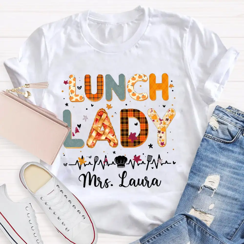 Personalized Name Lunch Lady Colorful Letter Print T-Shirt