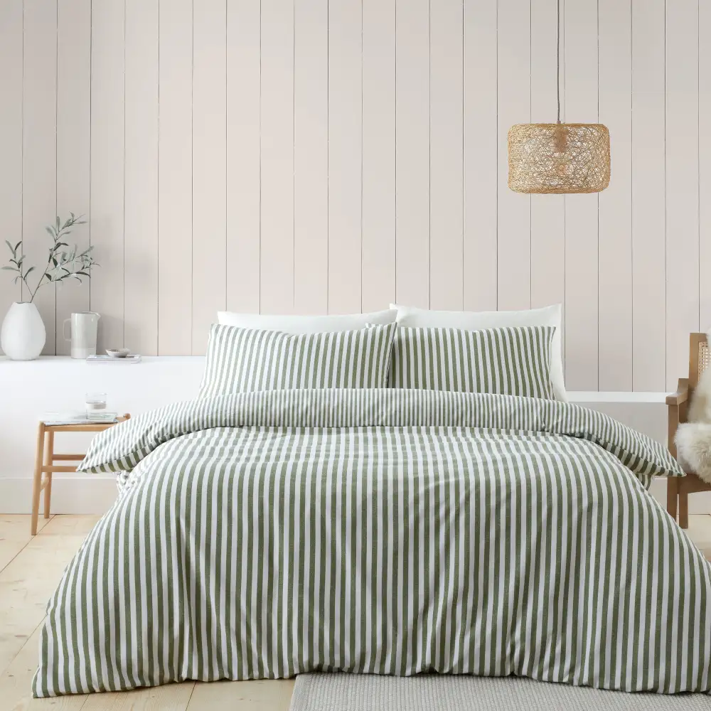 Modern Bedroom Reversible Stripe Linen Duvet Cover Set