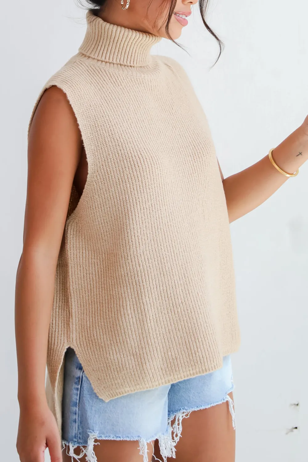Taupe Turtleneck Sweater Top