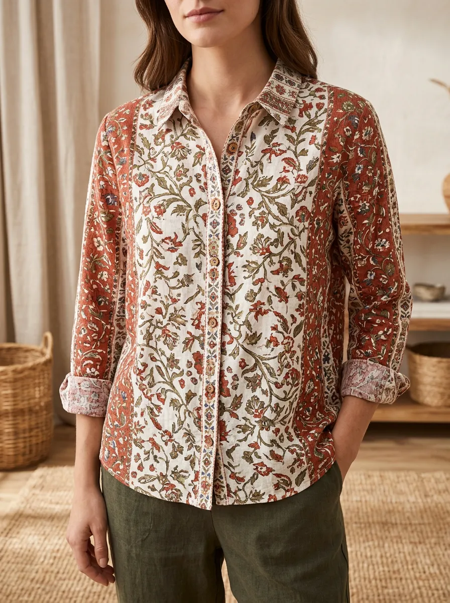 Women's Boho Floral Pattern Vintage Style Printed Shirt