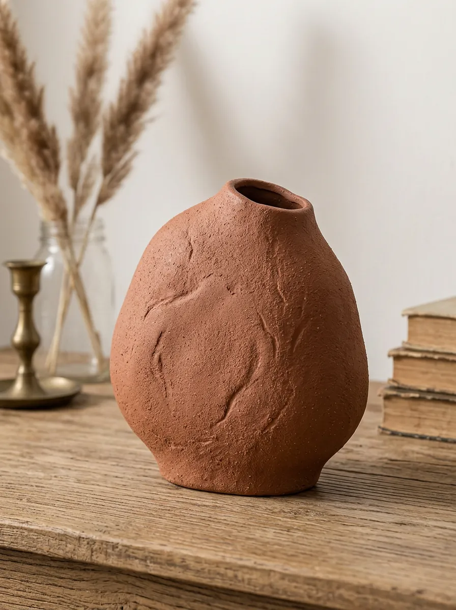 Home Decor Minimalist Terracotta Textured Ceramic Vase