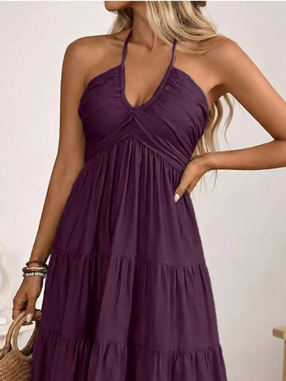 Tiered Halter Midi Dress