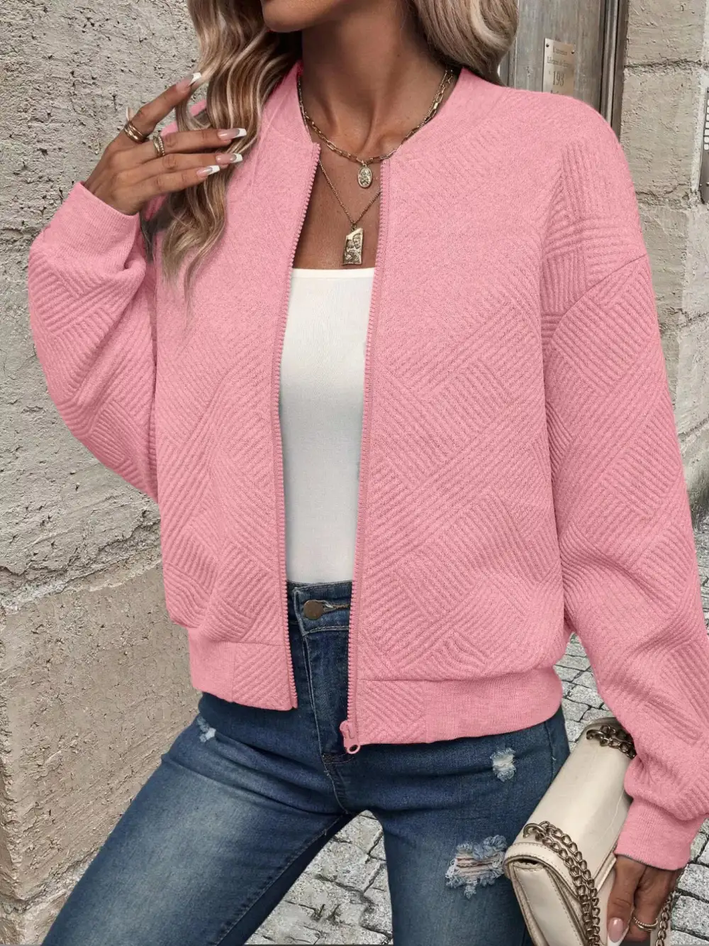 Refined Zip-Up Textured Jacket