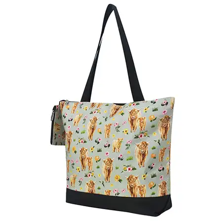 Floral Cow Print Canvas Tote Bag