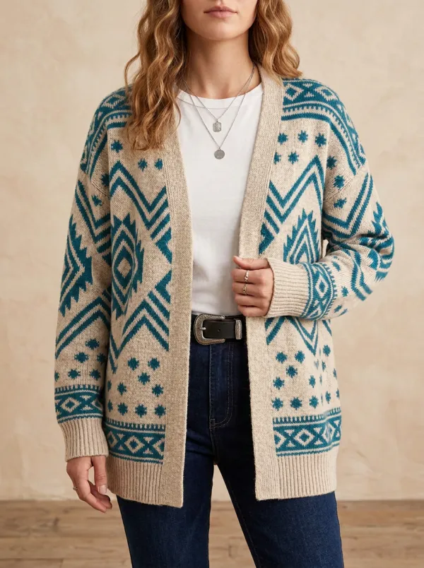 Women's Western Style Aztec Geometric Pattern Printed Cardigan