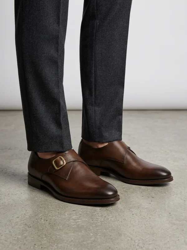Men's Streamlined Classic Leather Single Monk Strap Dress Shoes
