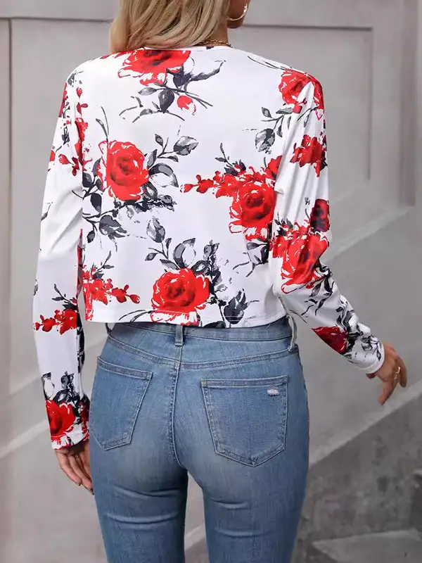 Long Sleeve Relaxed Button Front Floral Print Split Blazer