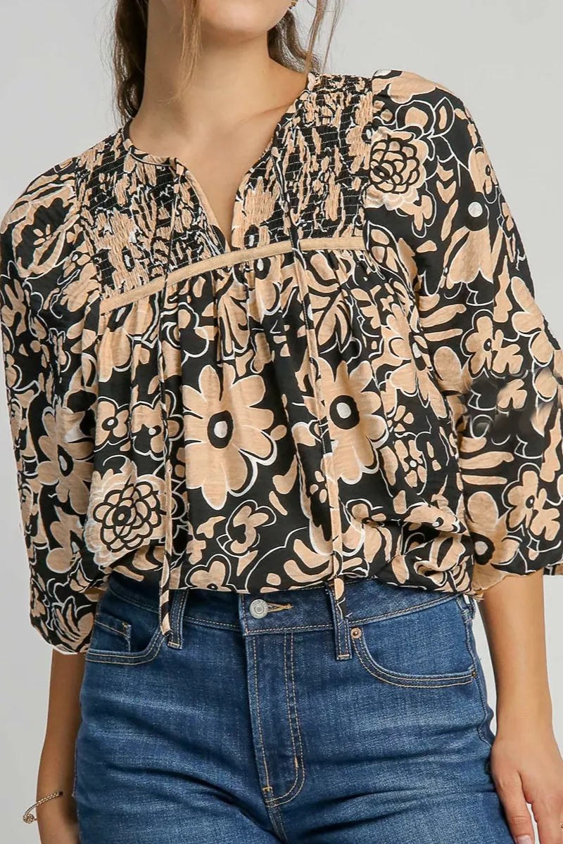 Floral Shirred Boho Blouse