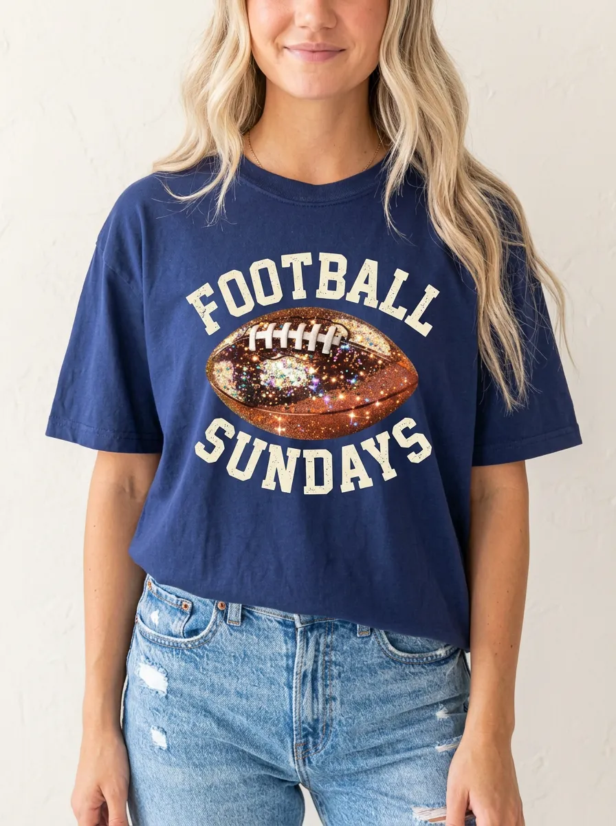 Women's Football Sundays Glitter Ball Printed T-shirt