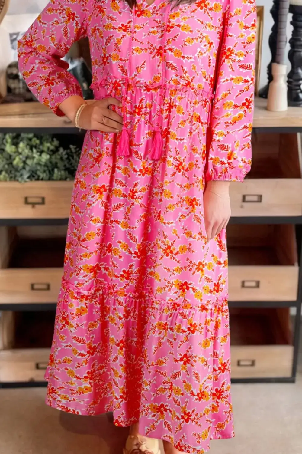 Tie Neck Midi Dress