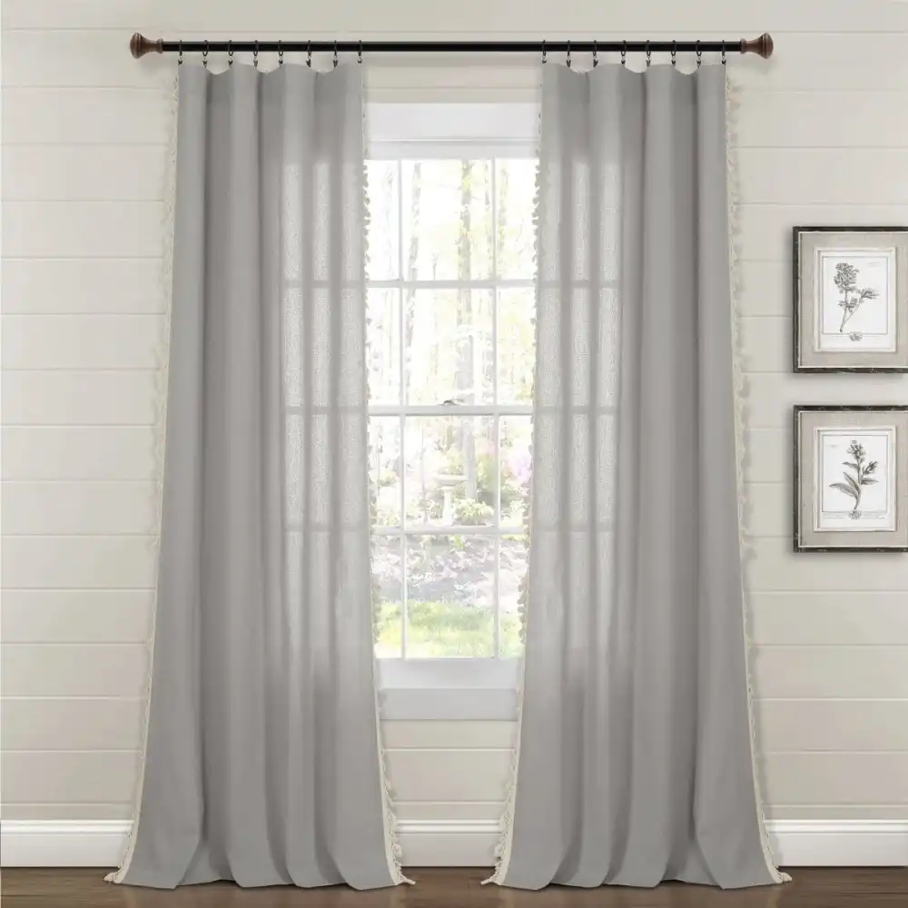 Classic Farmhouse Cotton Rod Pocket Ruffle Curtain Panel