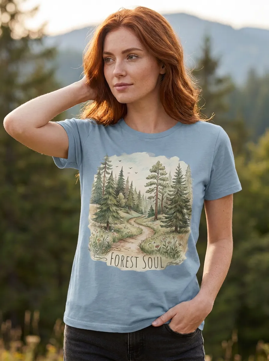 Women's Nature Lover Forest Path Watercolor Printed T-shirt