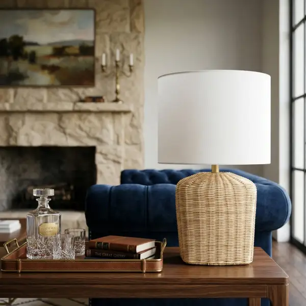 Rattan Base Linen Table Lamp