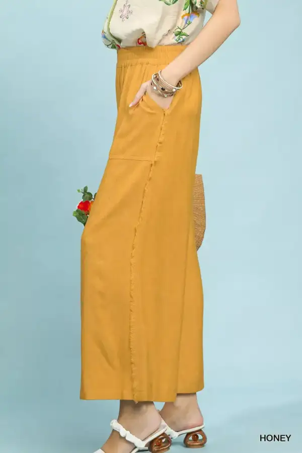 Linen Frayed Side Pocket Wide Leg Pants