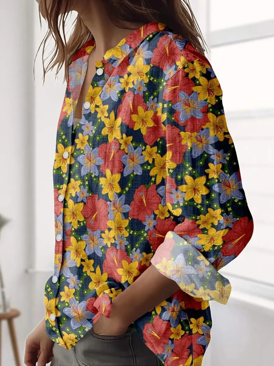 Contrast Color Flower Shirt