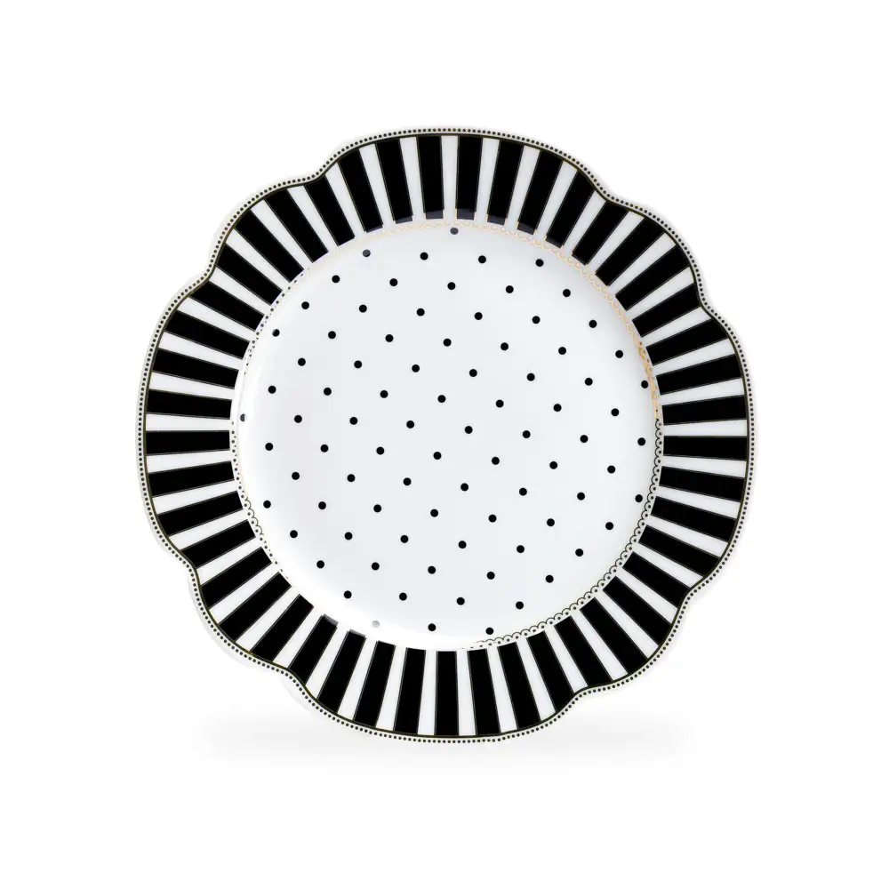 Striped Dots Scalloped Porcelain Dessert Plate