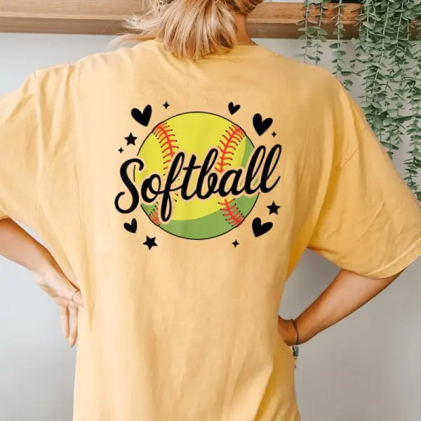 Girls Softball Cute Youth Fastpitch Player Women's Oversized Comfort T-Shirt Back Print