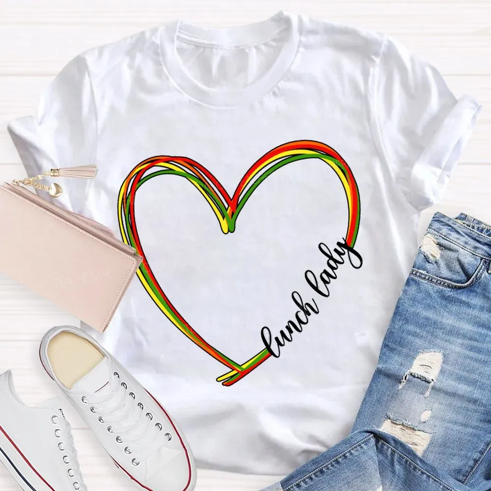 Lunch Lady Colorful Heart-Shaped Print T-Shirt
