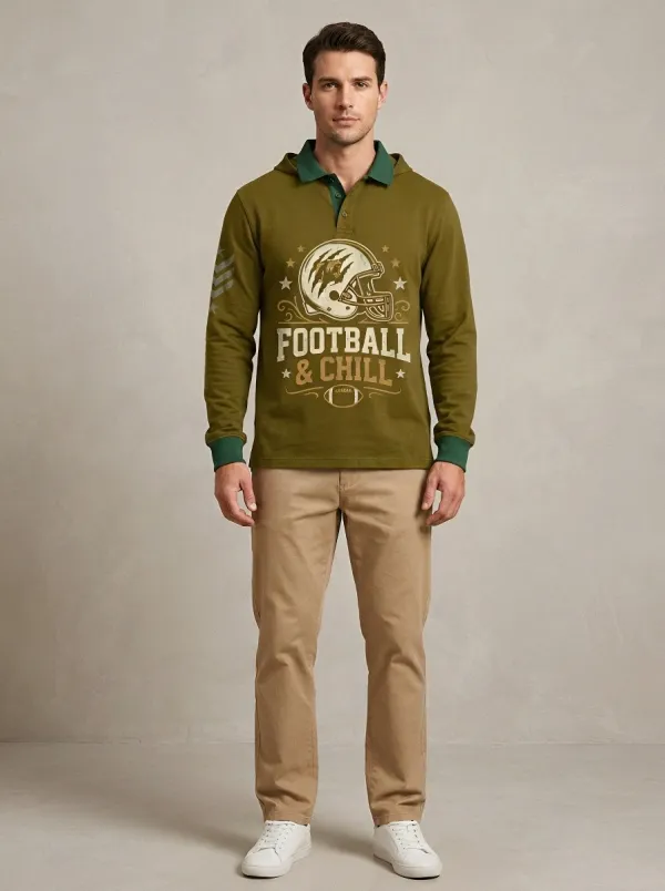 Men's Football Lover Football & Chill Helmet Graphic Polo Shirt