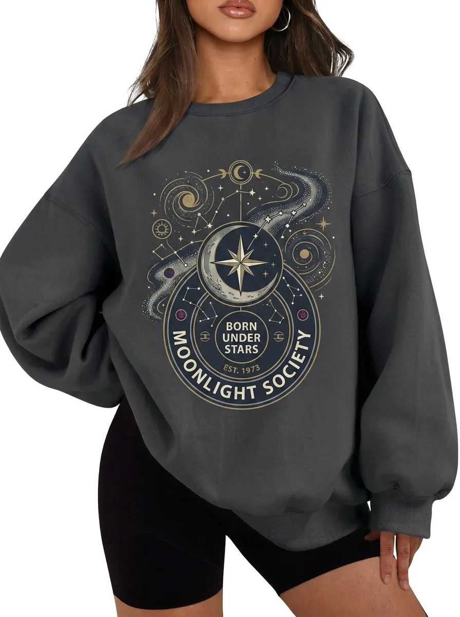 Women's Celestial Moonlight Society Born Under Stars Printed T-shirt