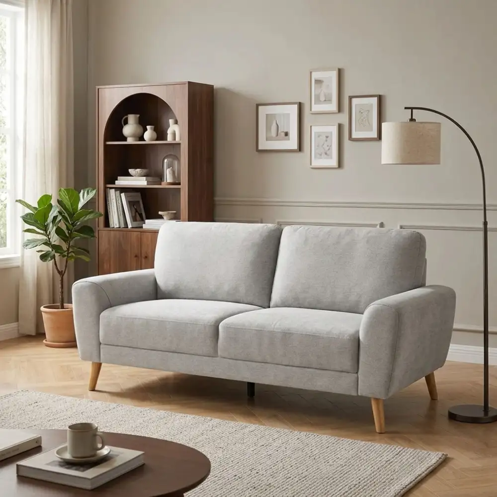 Linen Wooden Leg Lounge Sofa