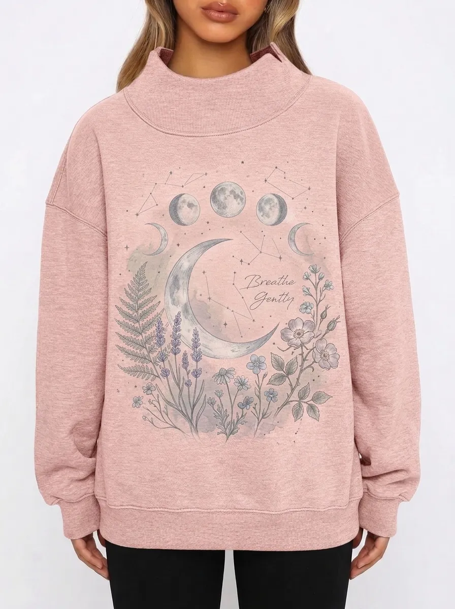 Women's Celestial Floral Breathe Gently Moon Printed Sweatshirt