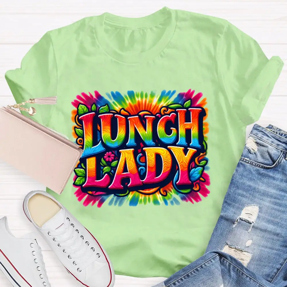 Lunch Lady Colorful Tie-Dye Print T-Shirt