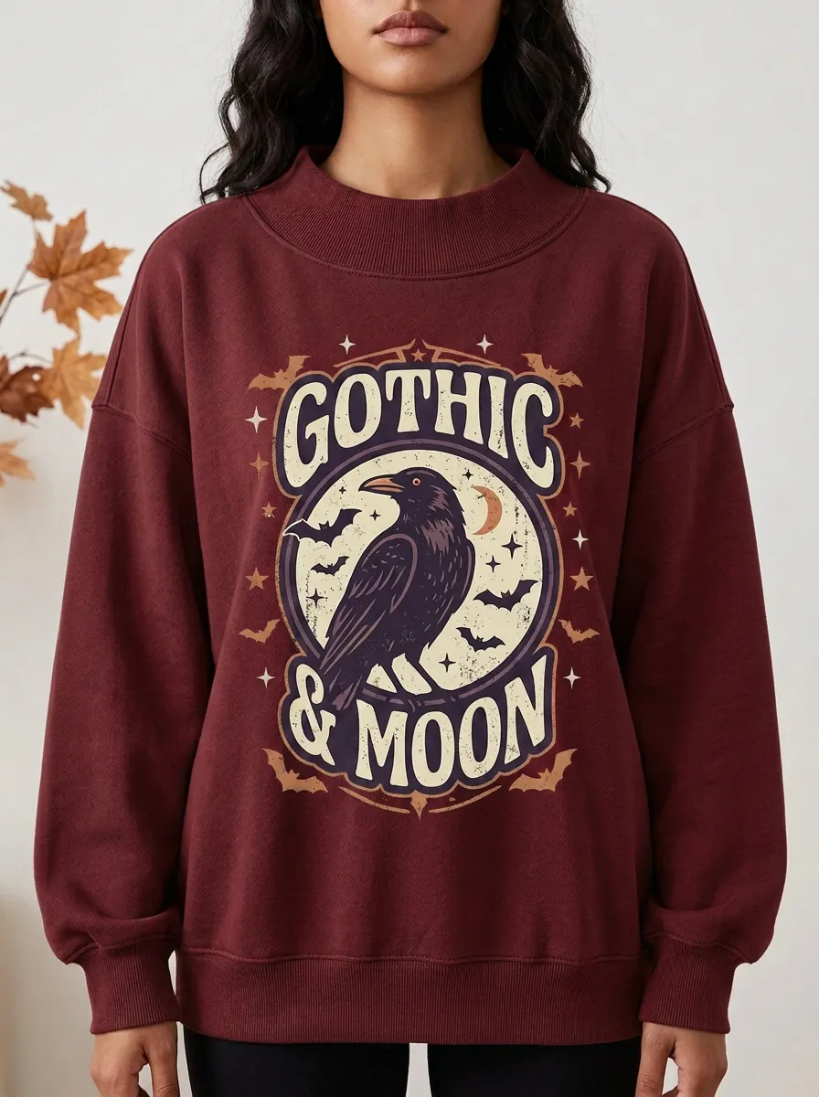 Women's Halloween Gothic Raven Moon Printed Sweatshirt